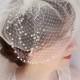 tulle birdcage veil with pearls, Russian veiling, white ivory birdcage, bridal headpiece -SCARLETT- wedding hair accessories, bird cage veil