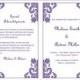 Wedding Program Template – Purple Damask Ornament- Instant Download - Editable MS Word File