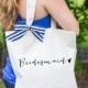 Bridesmaid Bag for Bridal Party Gift, Canvas Bag for Bridesmaids, Striped Ribbon Bag for Gift for Wedding Bridal Party  ( Item - BBM300)