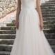 Portrait Neckline Illusion Beaded Lace And Tulle A-line Wedding Gowns Zipper Back with Covered Buttons Bridal Dresses Online with $146.6/Piece on Gama's Store 