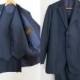 Vintage Men's 80s 3 Piece Navy Dark Blue Suit and FREE Vintage Pure Silk Tie