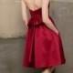Beautiful Red Ruffle Neck Halter Knee Length A-line Pleated Satin Bridesmaid Dress