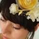 Bridal clip or comb fascinator Yellow Ranunculus flower and detachable French russian netting birdcage veil - SAVANNAH