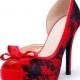 Lady Catherine, Rec  Wedding Heels, Red Wedding Shoes with Black  Lace, Red Wedding Heels, Red Bridal Heels with Black Lace Overlay