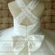 Lace Flower Girl Dress Cross Back Tulle Ball Gown Floor Length