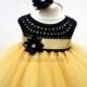 Black Gold Flower girl dress, gold tutu dress, gold bridesmaid dress, golden princess dress, crochet top tulle dress, hand knit tutu dress