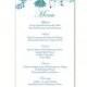 Wedding Menu Template DIY Menu Card Template Editable Text Word File Instant Download Blue Menu Floral Menu Template Printable Menu 4x7inch