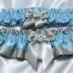 Malibu Turquoise Wedding Garter Set - Embellished w/ Small Crystal Brooch - Available w/ White, Ivory, Gray, Black  - Plus Size Too