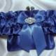 Flask Garter - Royal Blue Satin Flask Garter with Royal Blue  Bow and Crystal Charm -  3 oz Stainless Steel Hip Flask Included