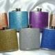 Five (5) Decorated Hip Flasks - Wedding Party Gift - Package Deal 3 oz. Stainless Steel Hip Flasks - w/ Free Funnels and Totes