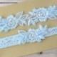 Light Blue Embroidery Flower Lace Wedding Garter Set, Light Blue Garter Set, Toss Garter , Keepsake Garter,Something Blue  / GT-34A