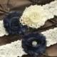 ON SALE Wedding Garter Set, Bridal Garter Belt - Ivory Lace Garter, Keepsake Garter, Toss Garter, Shabby Navy Wedding Garter, You Pick Color