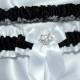 Classic Black and White Satin Wedding Garter Set w/ Sparkling Crystals - Toss Garter Included - Plus Size Too