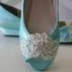 Handmade Lace Wedge Wedding Shoe -Choose From Over 100 Colors - Aqua Blue Wedding Shoes  - Lace Wedding Wedge Bridal Shoe Wedding Wedge