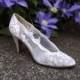 Lace Wedding Shoes, High Heel Bridal Shoes, Floral White Ivory Cream Shoes, Designer Stuart Weitzman Womens Size 6 1/2 6.5 AAAA Narrow US