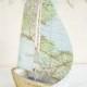 Book Boat With Vintage Map Paper Sails - Recycled Books And Papers
