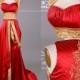 New Design Gold and Red Embroidery Beading Long Prom Dress/Embroidery Prom Dress/Red Prom Dresses/Unique Prom Dress 2015 DH410