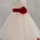 Ivory / Apple Red (picture) kids Flower Girl Dress pageant wedding bridal children bridesmaid toddler sizes 6-9m 12m 2 4 6 8 10 12 14 