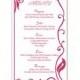 Wedding Menu Template DIY Menu Card Template Editable Text Word File Instant Download Fuchsia Hot Pink Menu Card Printable Menu 4x7inch