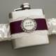 Personalized Satin & Lace FLASK GARTER -- Ivory and Eggplant Purple (Other Colors Available)