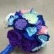 Wool Felt flower Bouquet - Colorful blue and pink Nonwoven fabric flower - diamante flower - white bride bouquet