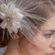 Bridal Birdcage Veil Set, Tulle Wedge Veil with Hand Cut Wild Rose Flower Fascinator, Wedding Veil Set