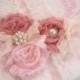 Vintage Bridal Garter, Wedding Garter, Toss Garter  Dusty Rose, Ivory with Rhinestones and Pearls  Custom Wedding colors