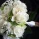 10 Piece Cream/white Silk peonies and Realtouch Rose Bridal Bouquet and Boutonniere Package