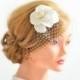 Headpiece with birdcage veil Bridal veil fascinator Simple fascinator Bridal headpiece Head piece  White fascinator Flower headpiece