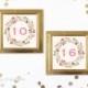 Printable Table Numbers, Bohemian Blush Watercolor Floral, Pink and Gold, DIY Wedding Printable, Engagement, Floral Table Numbers