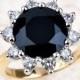 Onyx Engagement Ring - Two Tone Engagement Ring - 1.00 ctw G-VS2 round diamonds & center stone is a 3 ct natural black onyx