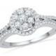 Cluster Halo Engagement Ring With 1/2 CT. T.W., White Gold or Sterling Silver Diamond Engagement Ring For Women