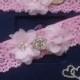 Wedding leg garter set ,Wedding Garters, Bridal accessoary, Pink wedding garter set, Chiffon Flower Rhinestone Lace Garters