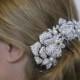 Vintage style crystal pearl wedding hair piece. Crystal roses bridal hair comb