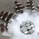 Black and White Feather Bridal Fascinator with Vintage Blingy Brooch