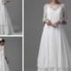 Elegant A-Line Bateau Wedding Dresses with Lace Jacket Tiered Floor Length 2015 Garden Chiffon 3/4 Long Sleeve Wedding Gowns Bridal Ball Online with $123.72/Piece on Hjklp88's Store 
