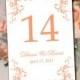 Wedding Table Number Template - Fuzzy Peach Table Number - Wedding "Diana" Printable Table Card - Instant Download Table Number Card