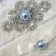 Best Seller - ZANNA - Light Blue Pearl Wedding Garter Set, Ivory Lace Garter, Rhinestone Crystal Bridal Garters, Something Blue