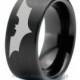 Batman Tungsten Wedding Band Ring Mens Womens Brushed Pipe Cut Black Fanatic Comic Geek Anniversary Engagement ALL Custom Sizes Available