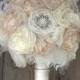 Brooch Bouquet,Bridal Bouquet,Fabric Bouquet, Vintage Bouquet,Champagne and Ivory, alternative bouquet, wedding flowers, feather bouquet