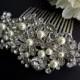 Bridal Swarovski Crystal Pearl Wedding Comb,Wedding Hair Accessories,Vintage Style Pearl Leaf Rhinestone Bridal Hair Comb,Rhinestone,ANGELIA