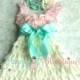 flower girl dress, Ivory Aqua Mint Pink Dress set, baby girls' dress, Girls 1st Birthday dress, Flower Girls Dress, Ivory dress, Baby Girls