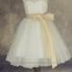 Lace Tulle Flower Girl Dress With Champagne Sash and Bow