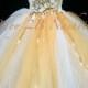 Golden Rustic Burlap  Flower Girl Dress in Golden Caramel Wedding Flower Girl Dress Baby to Girls size 8