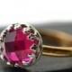 8mm Ruby Ring, Dark Pink Gemstone Ring, Artisan 14K Gold Fill Ring, Hammered Gold Band