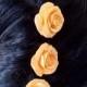 Peach Cream large rose , Bridal Hair Accessories, Bohemian Wedding Hair Accessories Hair Flower - Set of