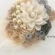Hair Clip, Bridal, Wedding, Fascinator, Blush,  Pink, Ivory, Champagne, Tan, Charcoal, Pewter, Gray, Rose, Pearls, Feathers, Crystals