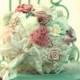 Wedding bouquet, bridal bouquet,men boutonnieres, pastel bouquet, fabric flowers custom bouquet