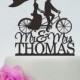 Mr And Mrs Cake Topper With Last Name,Bride And Groom On Bike Silhouette,Custom Cake Topper,Bicycle Cake Topper,Unique Cake Topper C099