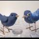 Wedding Cake Topper Birds: Blue and Blue Floral Fabric Birds Cake Topper for weddings, Love Birds, Bird Pair